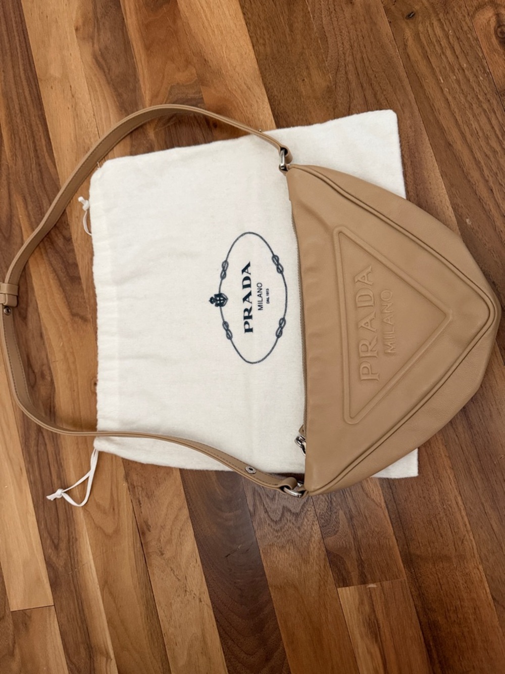Prada Tan Leather Triangle Shoulder Bag